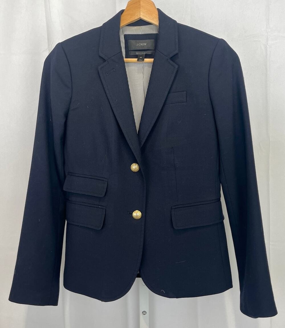 J.CREW Two Button Schoolboy Blazer 03171 Classic Wool Jacket Navy Blue Size 00